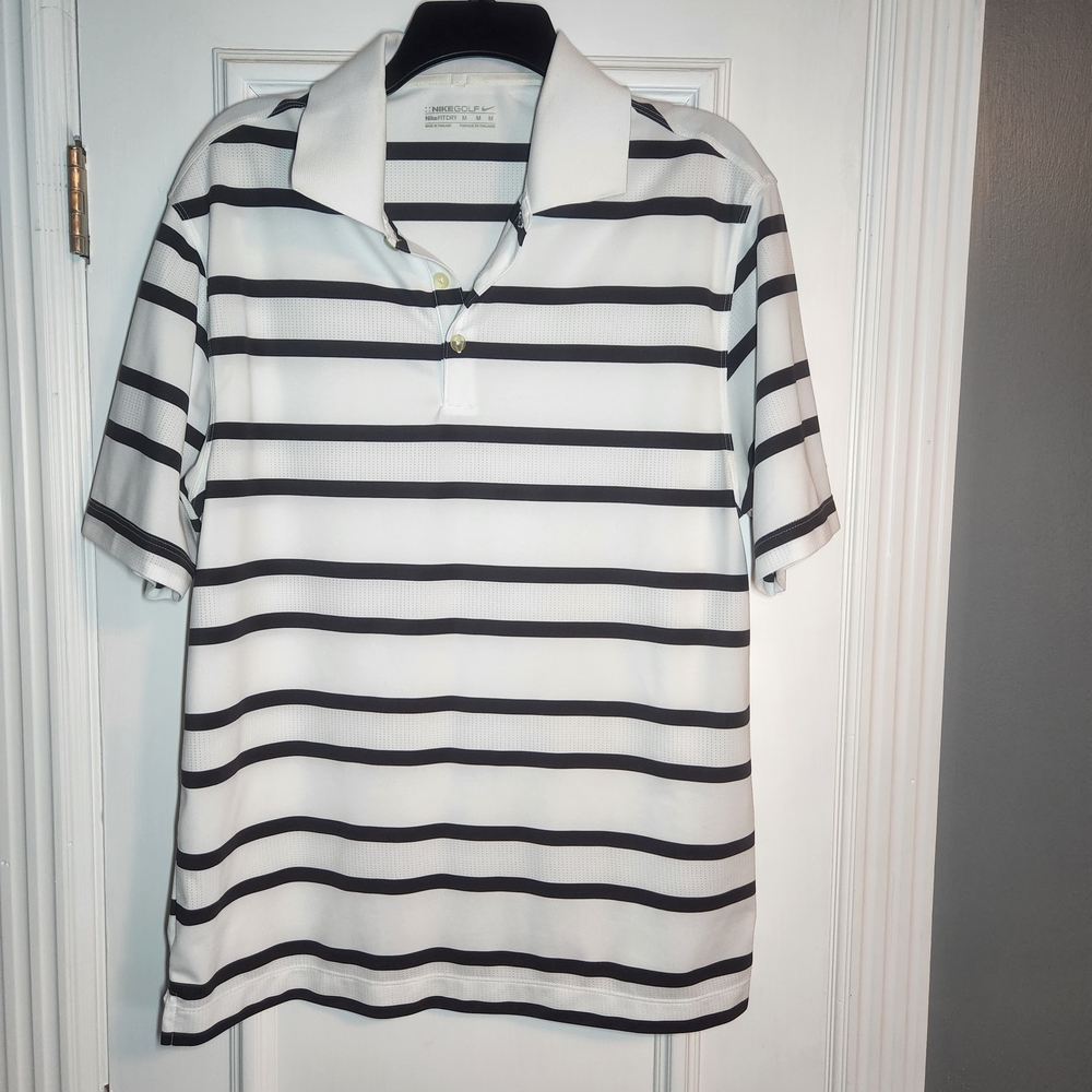 Nike Men's Polo Shirt - White and Black Stripes